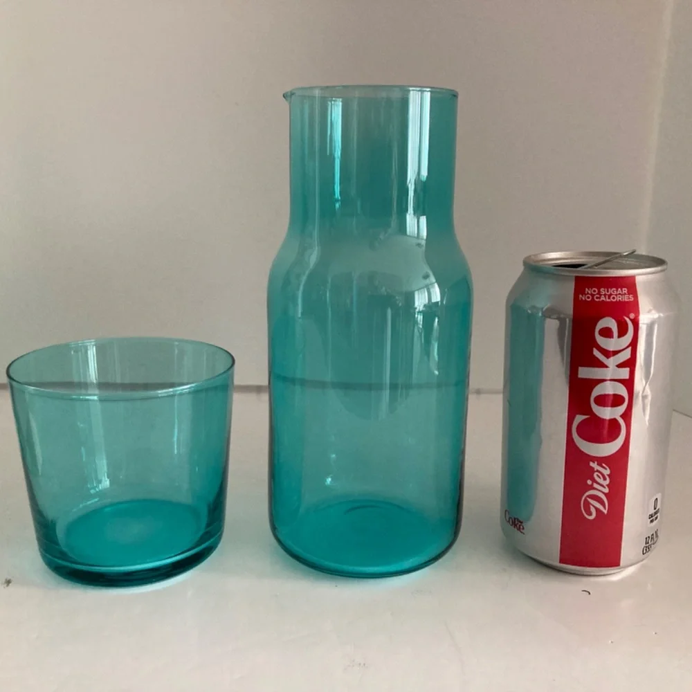 Jonathan Adler BIBA Bedside Carafe & Glass Turquoise Blue 25oz NEW Open Box